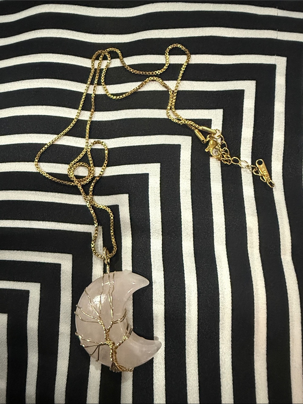 Gold Chain Necklace with Rose Quartz Moon Pendant - Unbranded